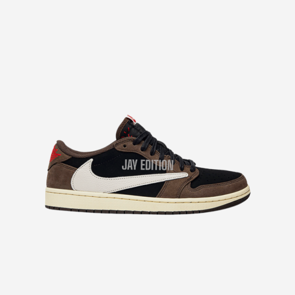 라이트 브라운과 블랙 조합, 리버스 스우시가 상징적인 트래비스 스캇 조던1 모카 로우