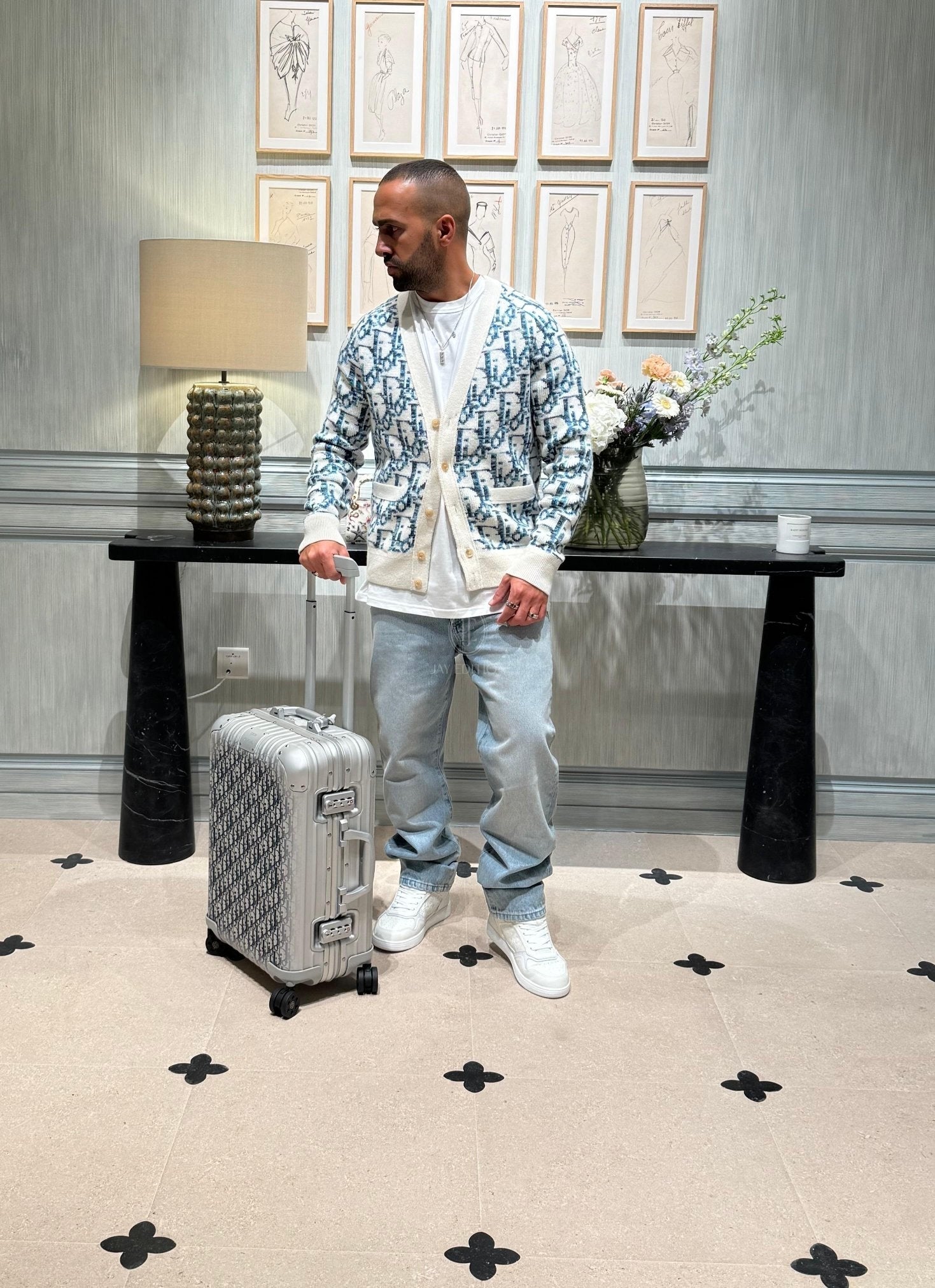 디올 오블리크 버진 울 자카드 가디건