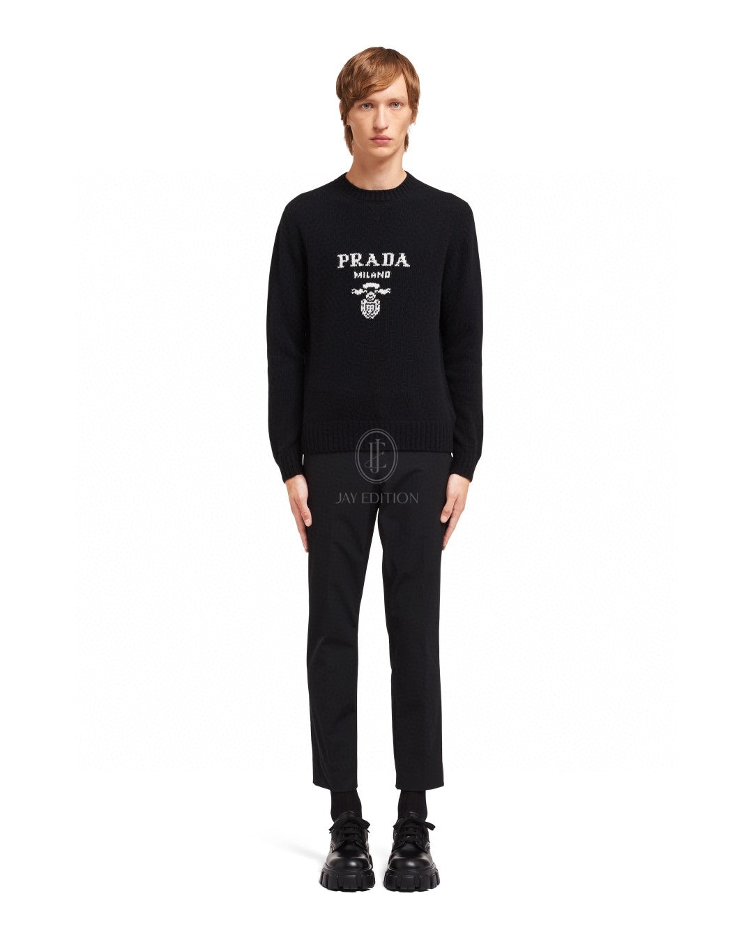 프라다 울 캐시미어 크로우 넥 니트 스웨터