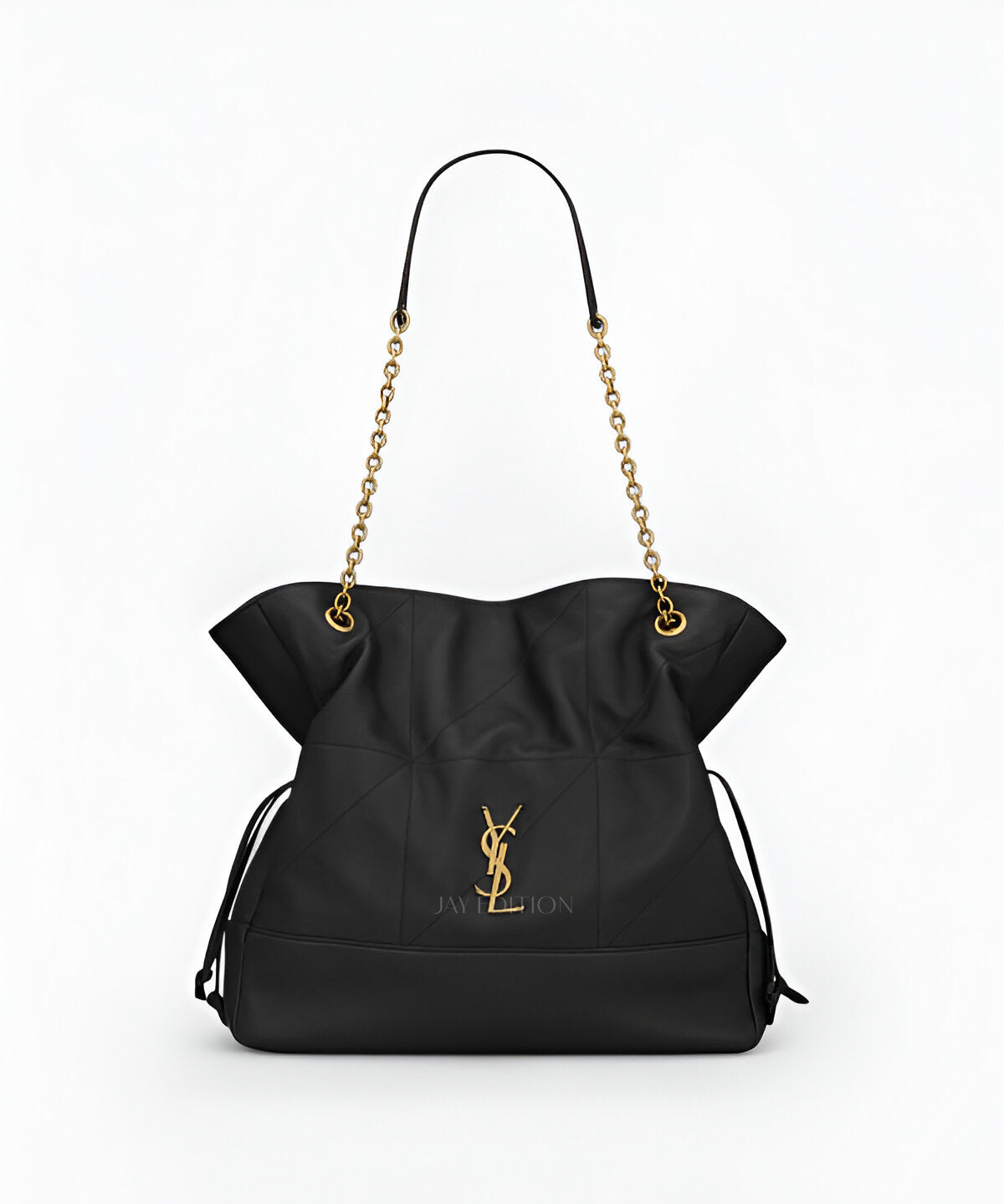 생로랑 제이미 4.3 포숑 램스킨 라지 블랙 포숑 램스킨 패딩 디테일 YSL 로고 플랩 클로저 체인 스트랩 넉넉한 사이즈의 소프트 숄더백