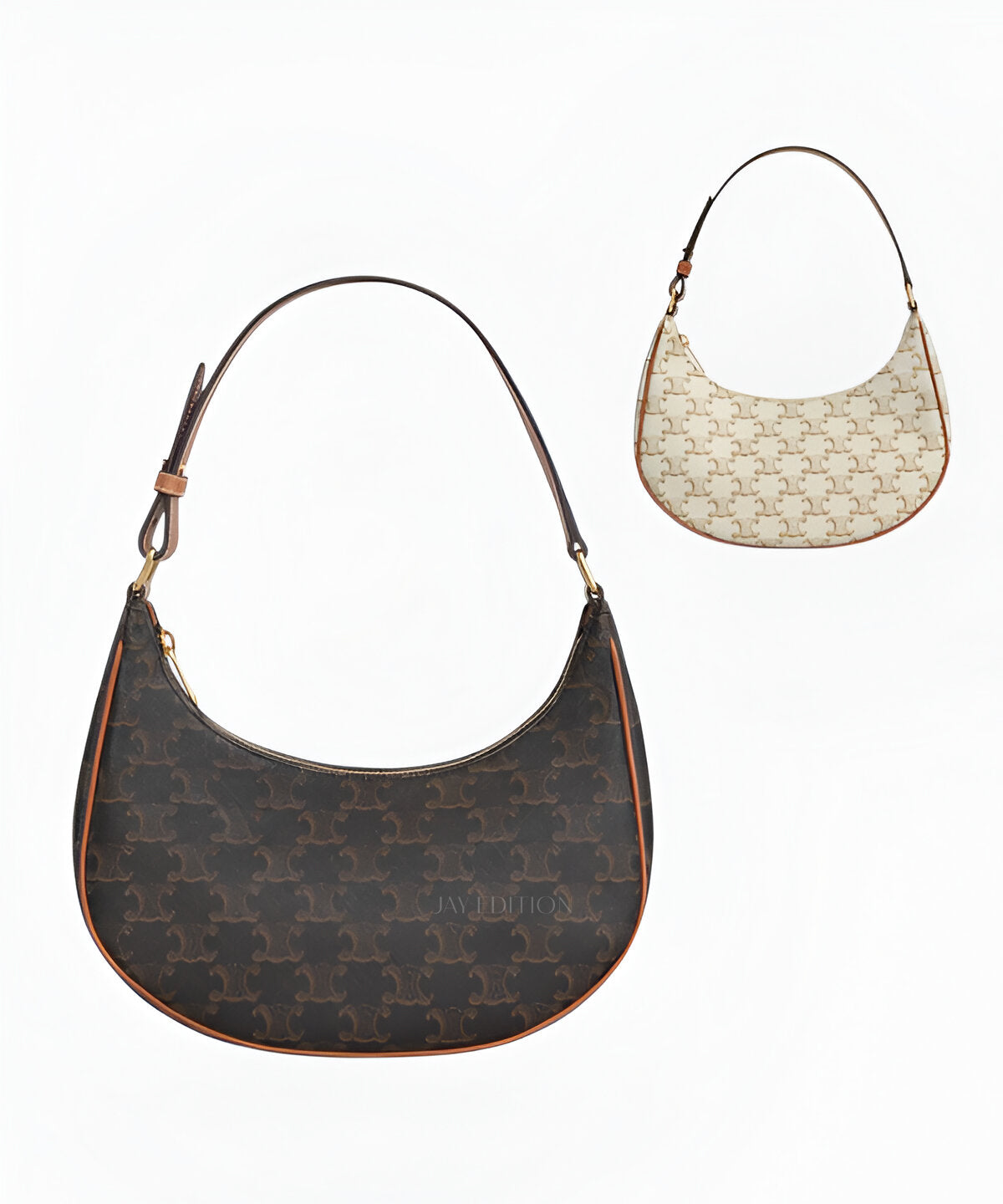 셀린느 아바 숄더백 캔버스 트리옹프 패턴 브라운 캔버스 가죽 파이핑 골드 지퍼 디테일