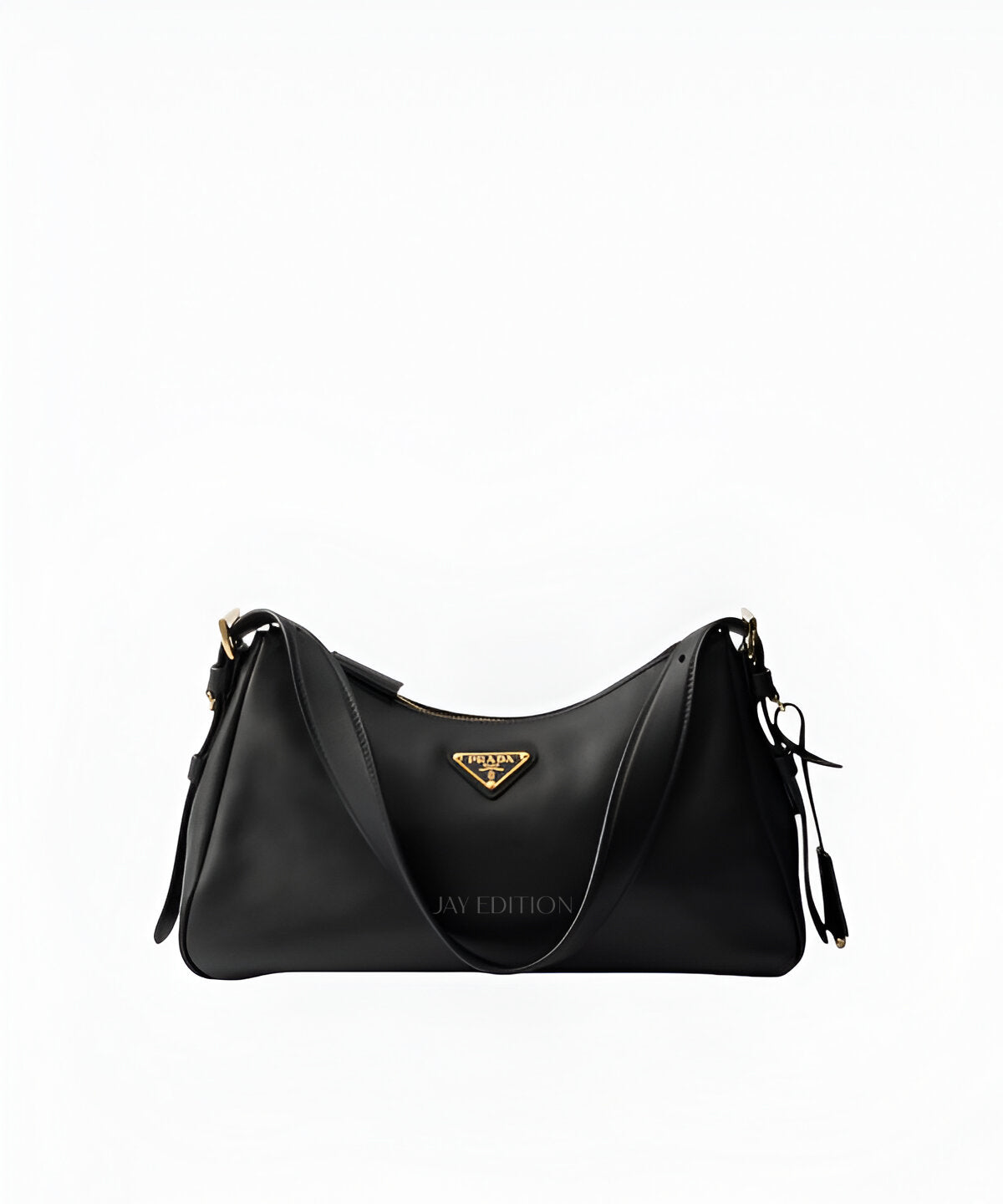 프라다 에메 레더 숄더백 미디움 블랙 컬러 구조적 가죽 디자인 프라다 메탈 로고 디테일