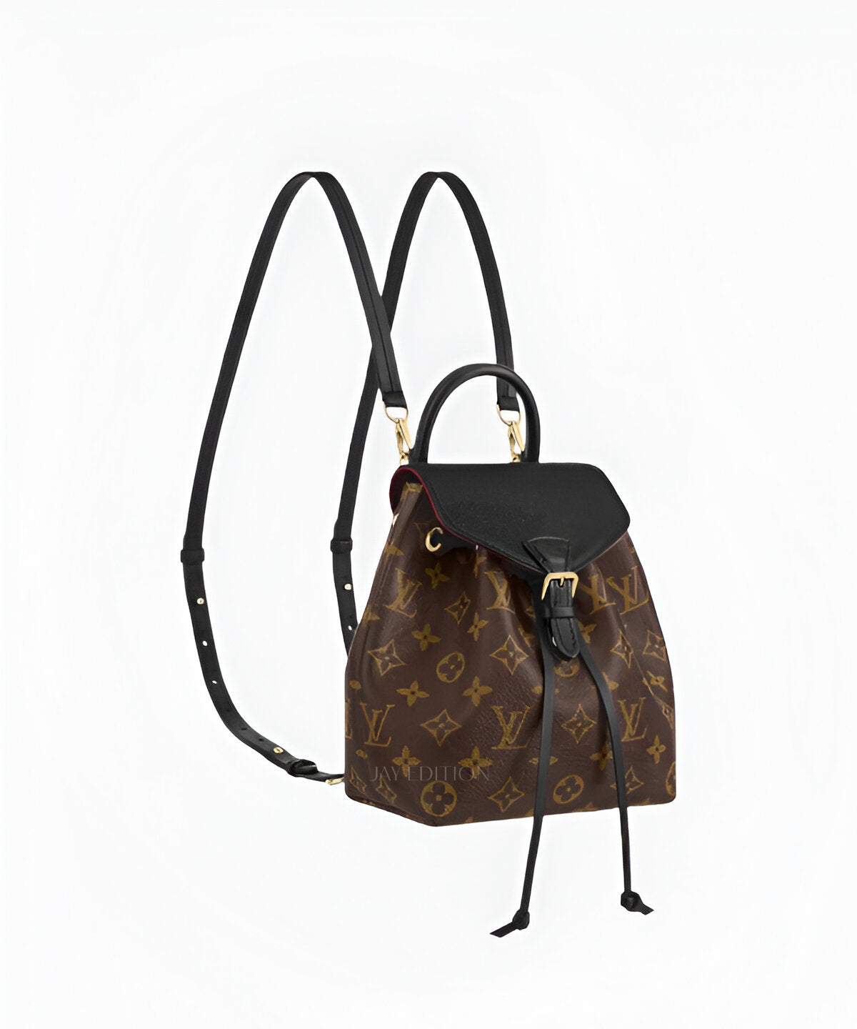 루이비통 몽수리 BB 모노그램 캔버스와 드로스트링 여밈, 플랩 클로저가 어우러진 컴팩트한 사이즈의 백팩