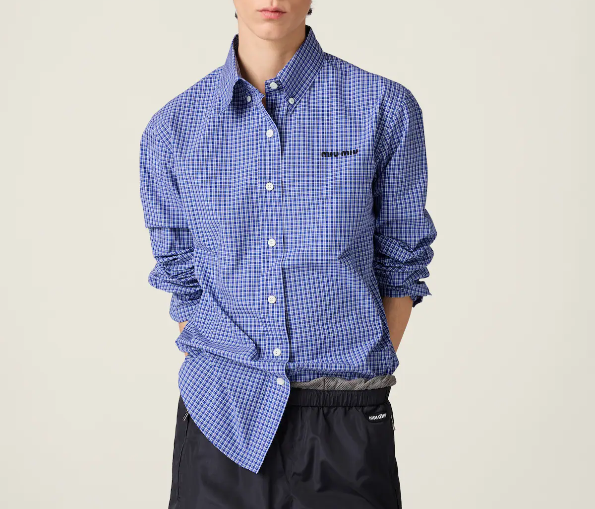 미우미우 체크 팝린 셔츠