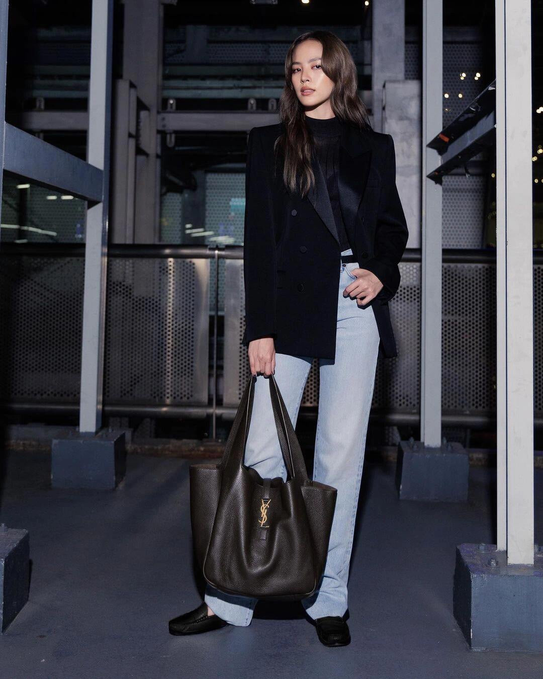 생로랑 LE 5À7 BEA 토트백 그레인 레더