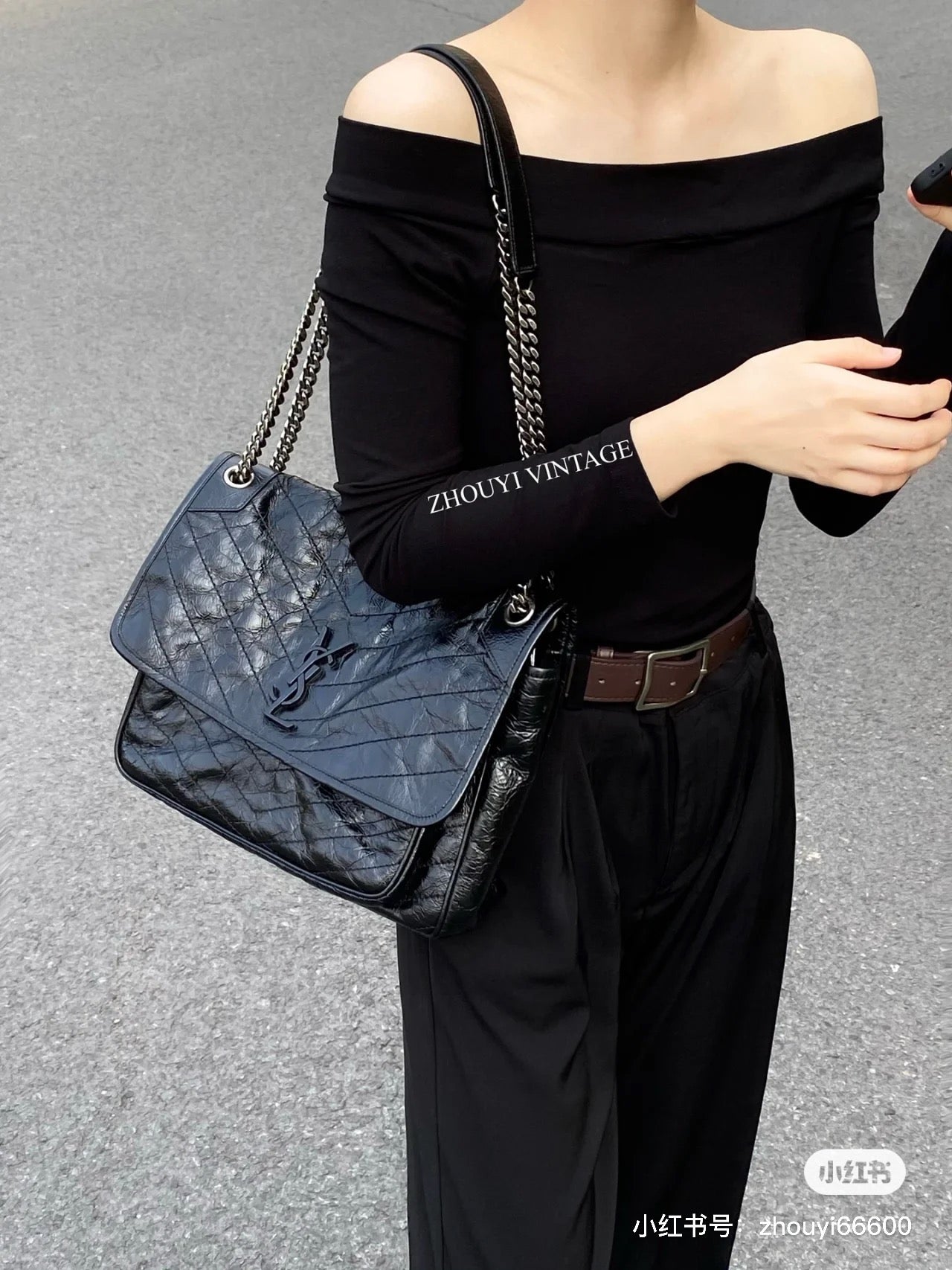 생로랑 니키백 미디움 빈티지 레더