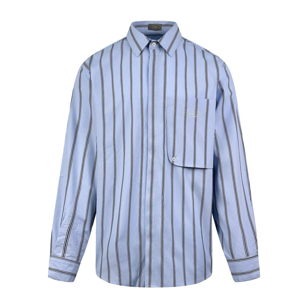 디올 로고 디테일 스트라이프 코튼 셔츠