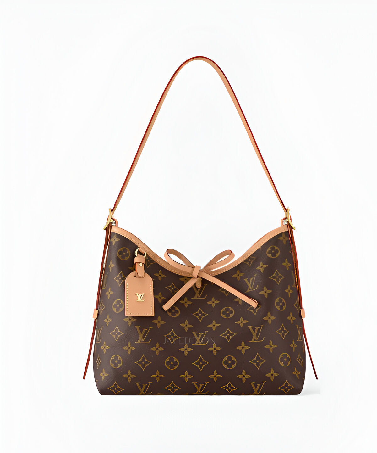 루이비통 캐리올 모노그램 PM, 시그니처 모노그램 캔버스와 스무스 가죽 트리밍, 콤팩트한 보스턴백 스타일 실루엣과 지퍼 클로저, 상단 더블 핸들과 탈부착 가능한 조절형 스트랩으로 토트·숄더·크로스백 연출이 가능한 세련된 미니 럭셔리 백