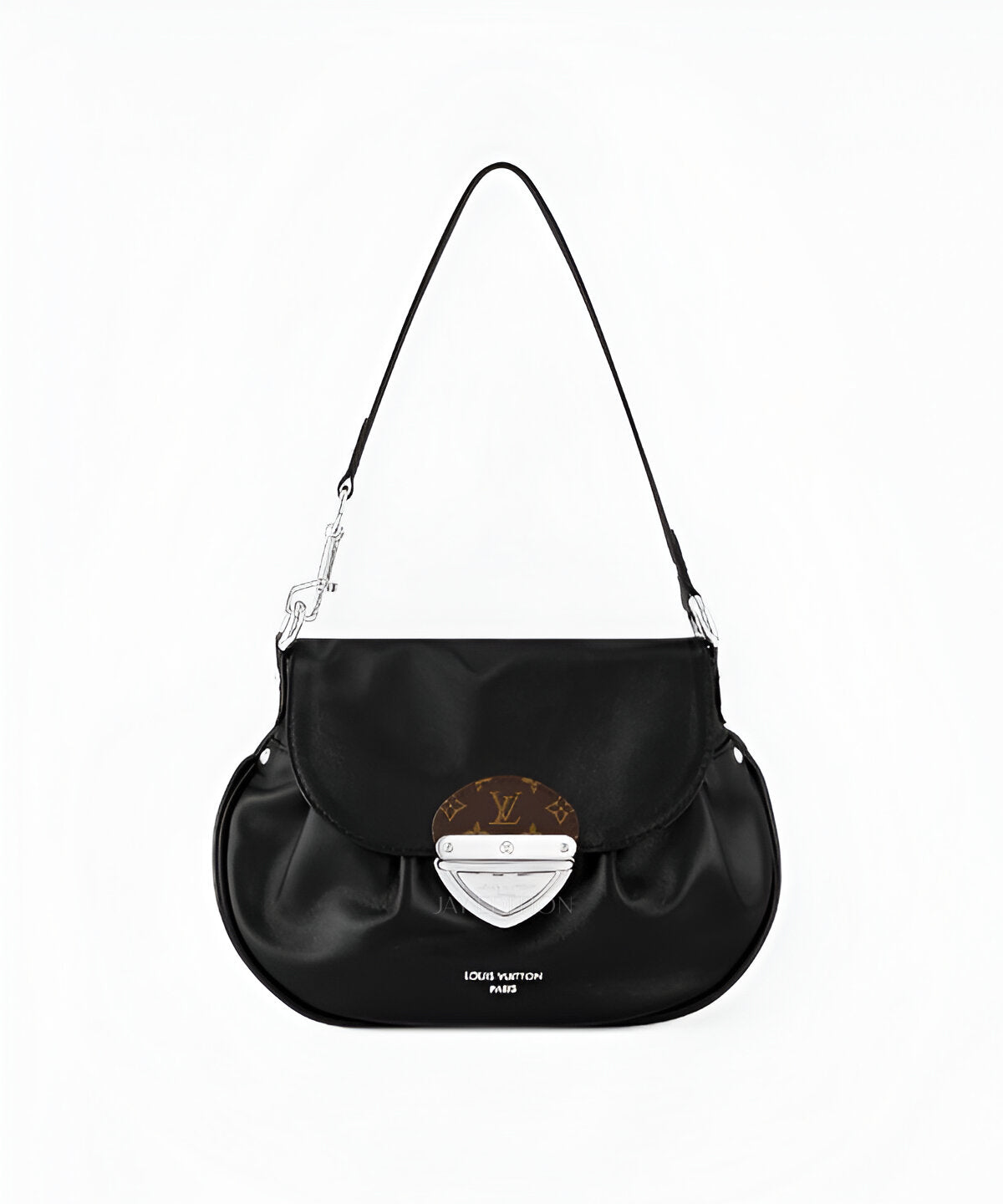루이비통 선셋 바이브 모노그램 캔버스와 가죽 트리밍, 반달형 실루엣과 체인 스트랩이 조화를 이루는 세련된 크로스바디백