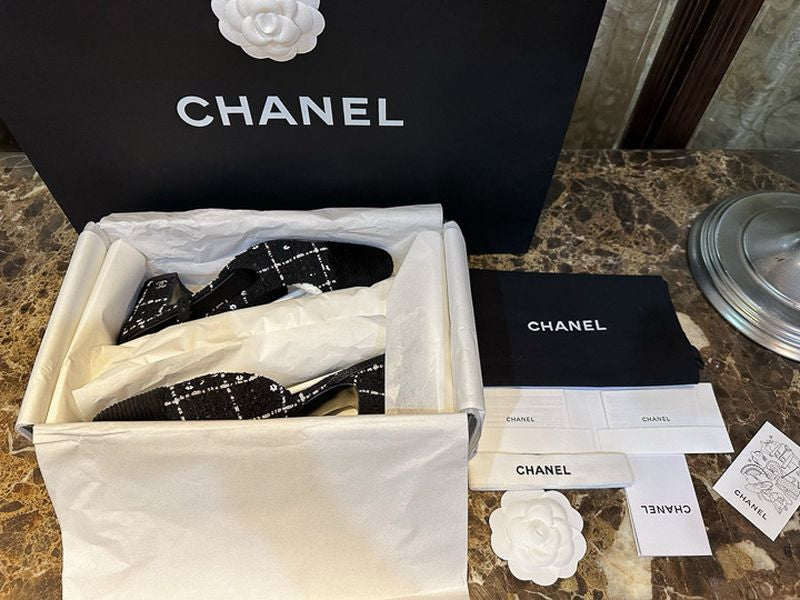 샤넬 트위트 슬링백 미드힐