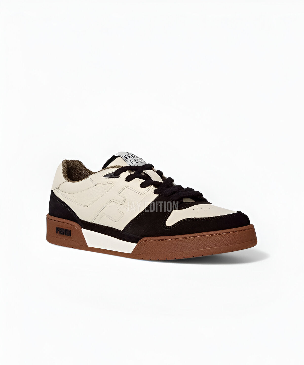펜디 매치 스니커즈 빈티지 감성 러버 솔 F 로고 디테일 고급 스웨이드와 가죽 믹스