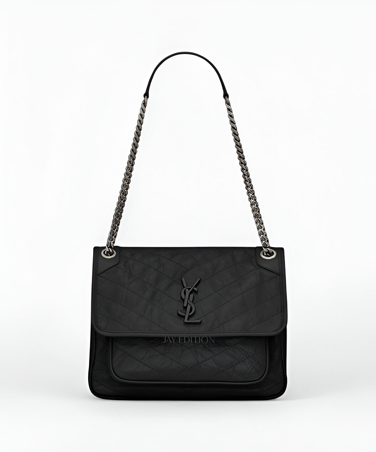 생로랑 니키백 미디움 사이즈 빈티지 크랙드 레더 YSL 로고 체인 스트랩 가방