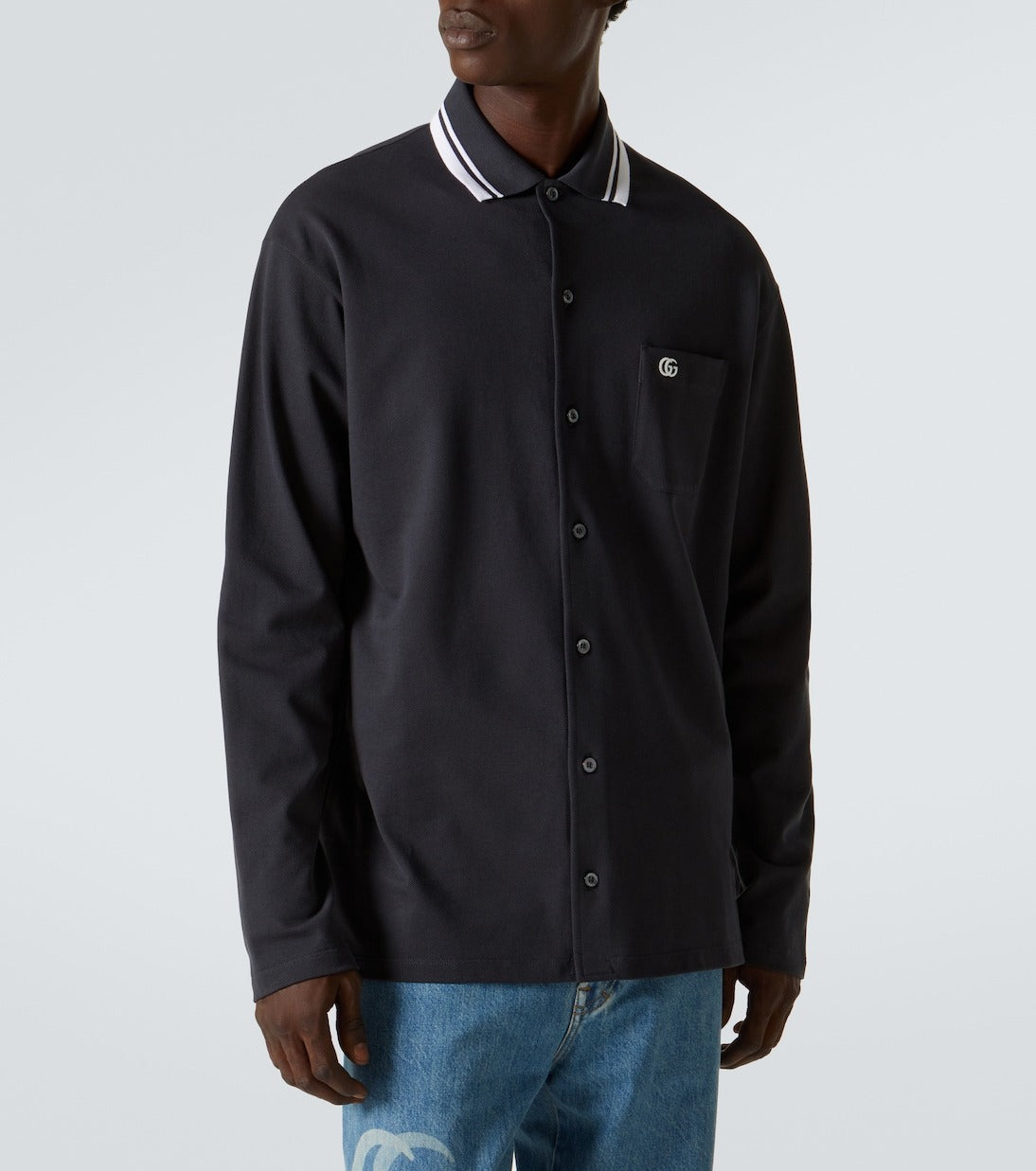 구찌 엠브로이더드 코튼 블렌드 폴로 셔츠