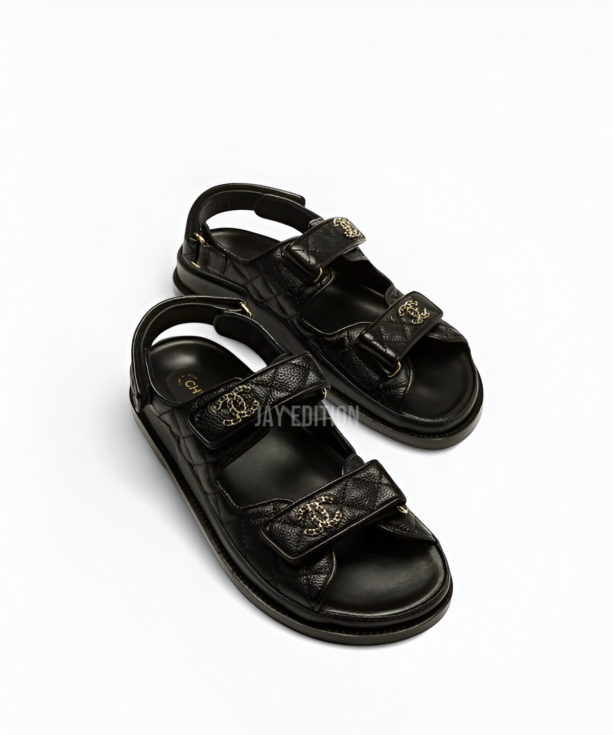 샤넬 크루즈 벨크로 가죽 샌들 CC 로고 스트랩 디테일 여성용 캐주얼 샌들