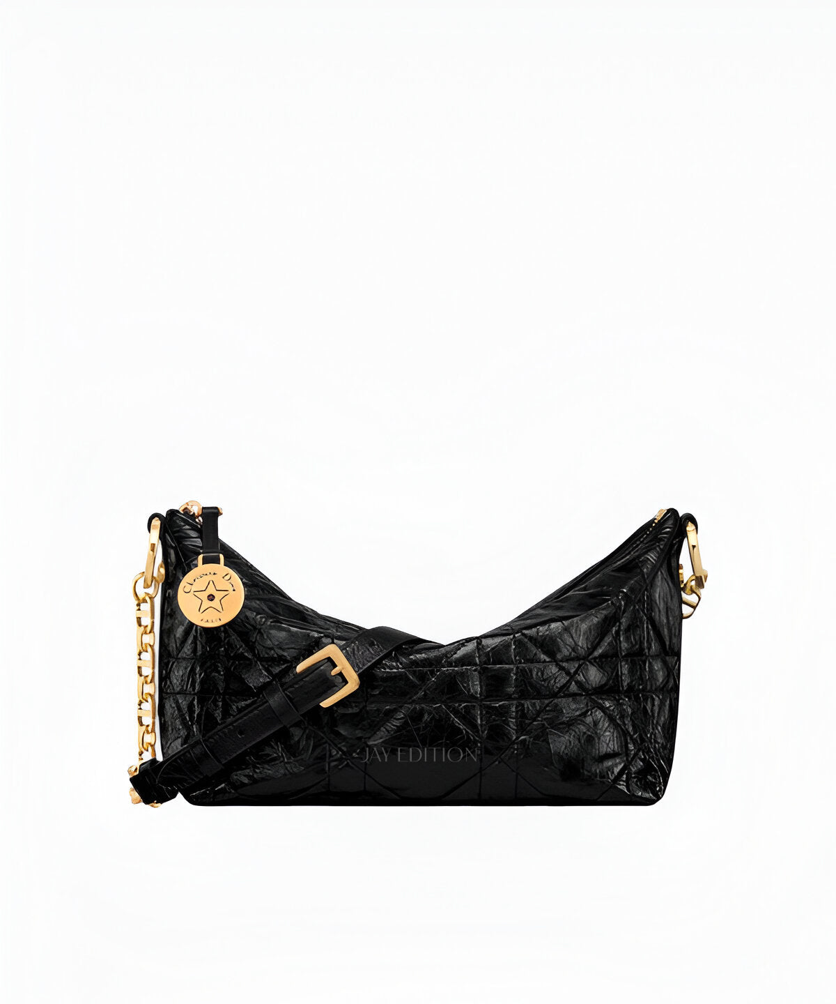 디올 매크로까나쥬 크링클 스타 체인 호보백 별 체인 디테일 퀼팅 크링클 가죽 백