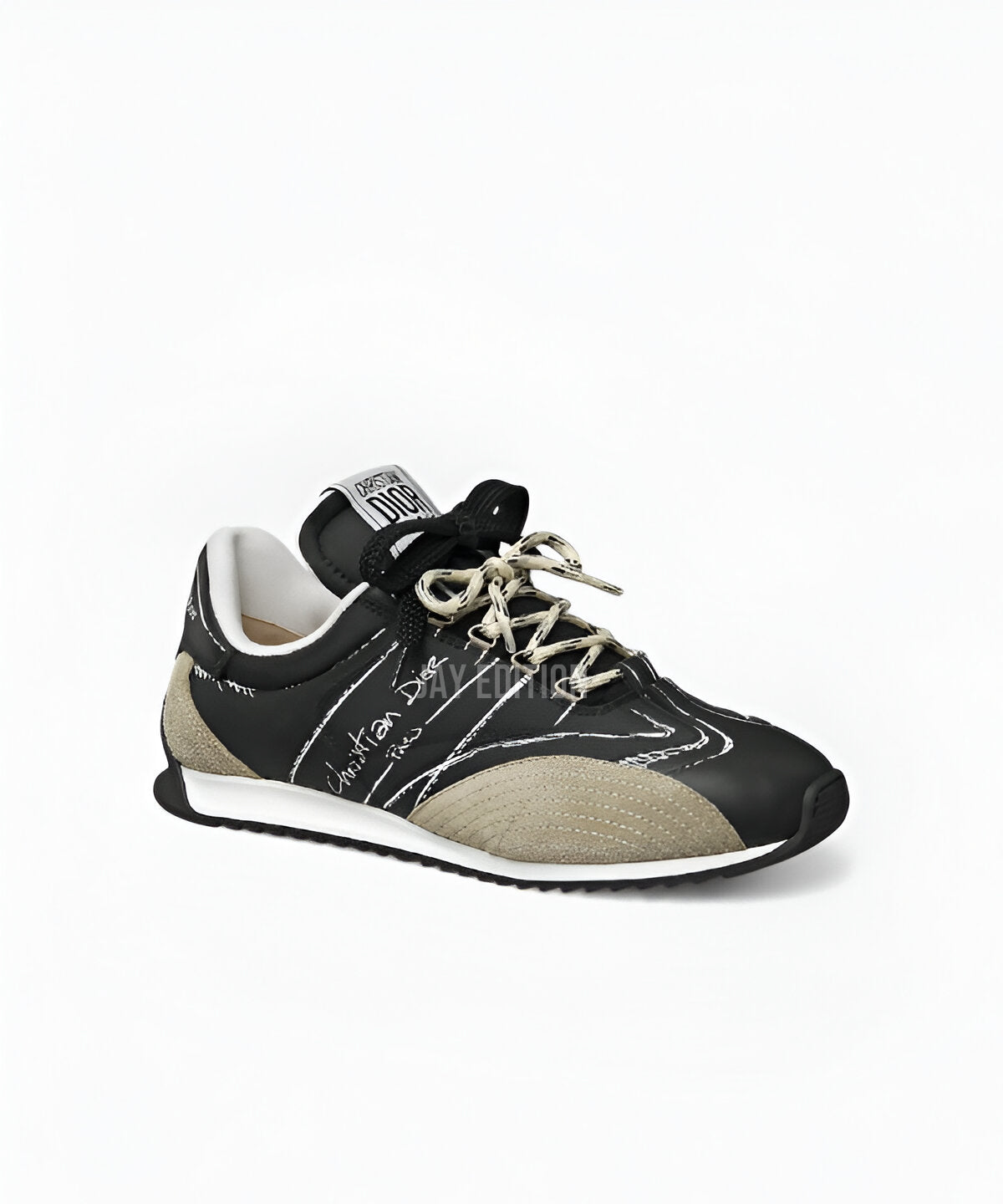 디올 디 스케치 스니커즈 수작업 드로잉 스타일 스케치 프린트 캔버스 어퍼와 미니멀한 러버 솔 디자인