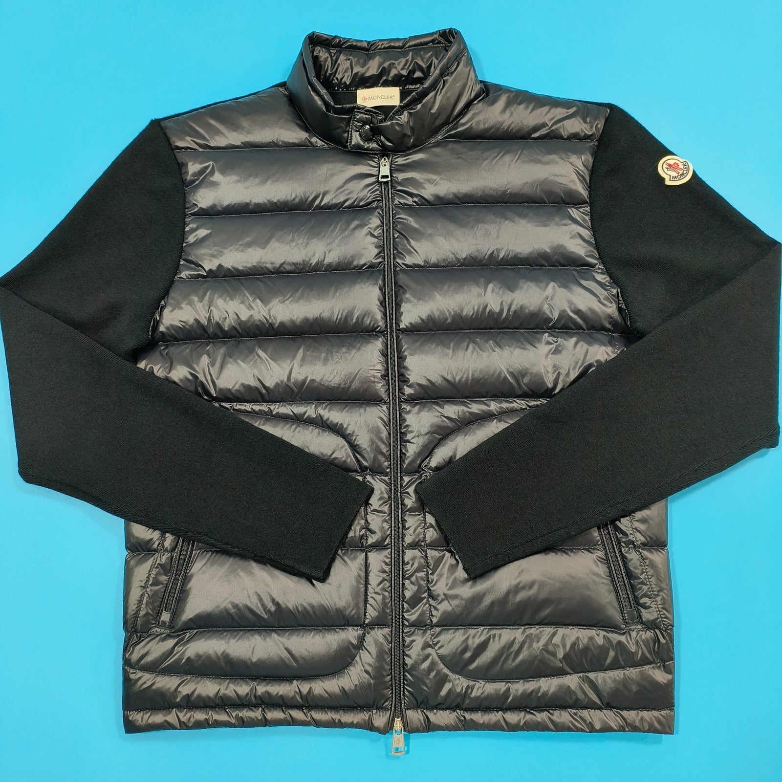 트리콧 로고 패딩 울 집업 가디건