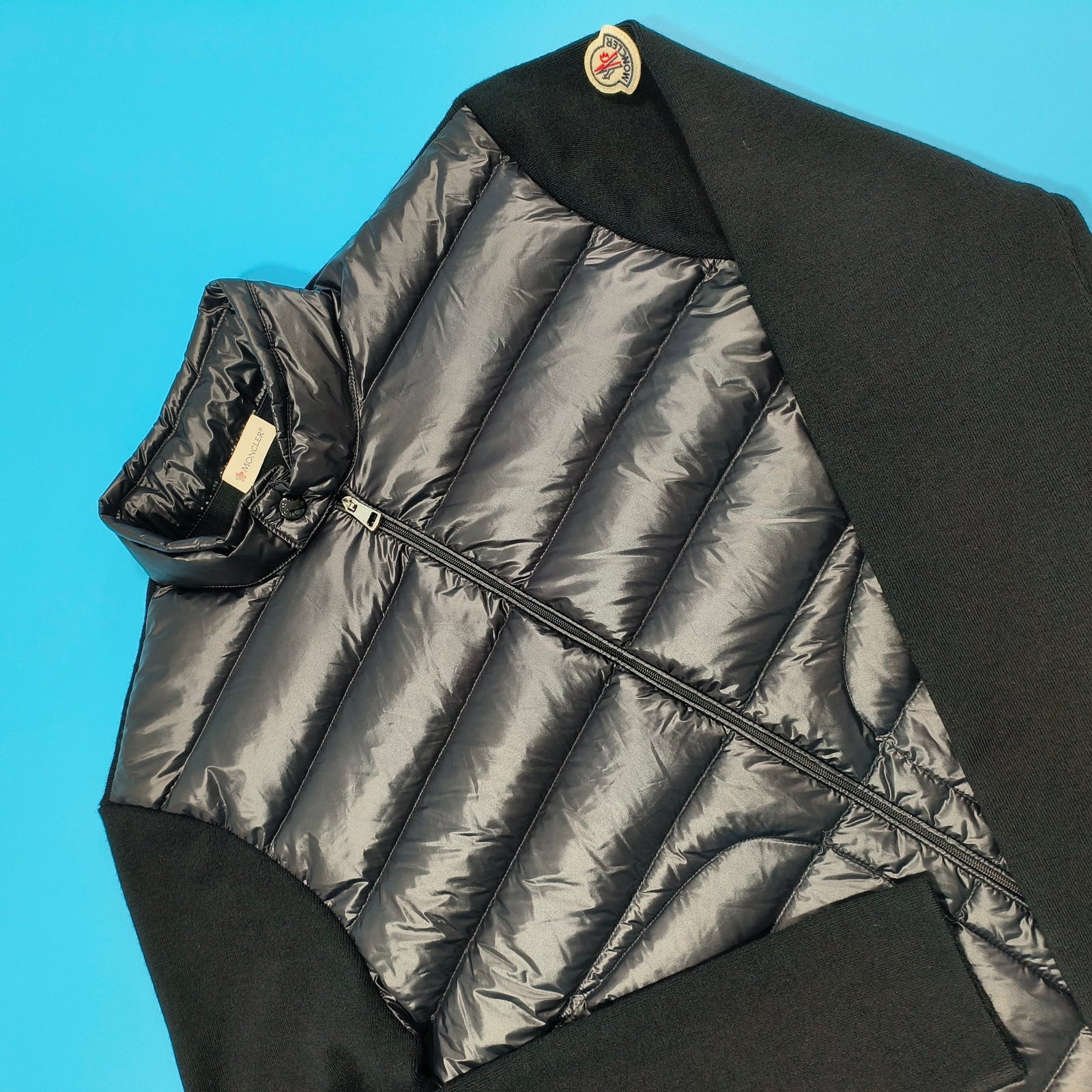 트리콧 로고 패딩 울 집업 가디건