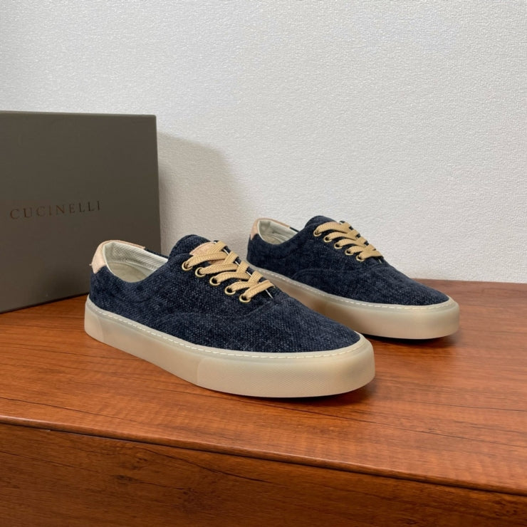 브루넬로 쿠치넬리 트윌 레이스업 스니커즈 네이비