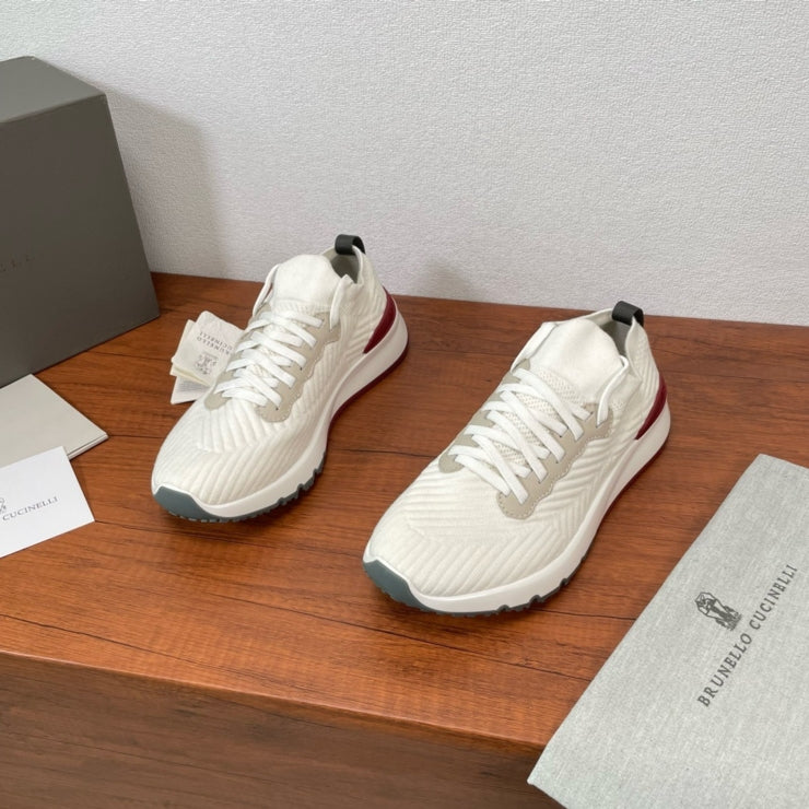 브루넬로 쿠치넬리 니트 레이스업 스니커즈 화이트