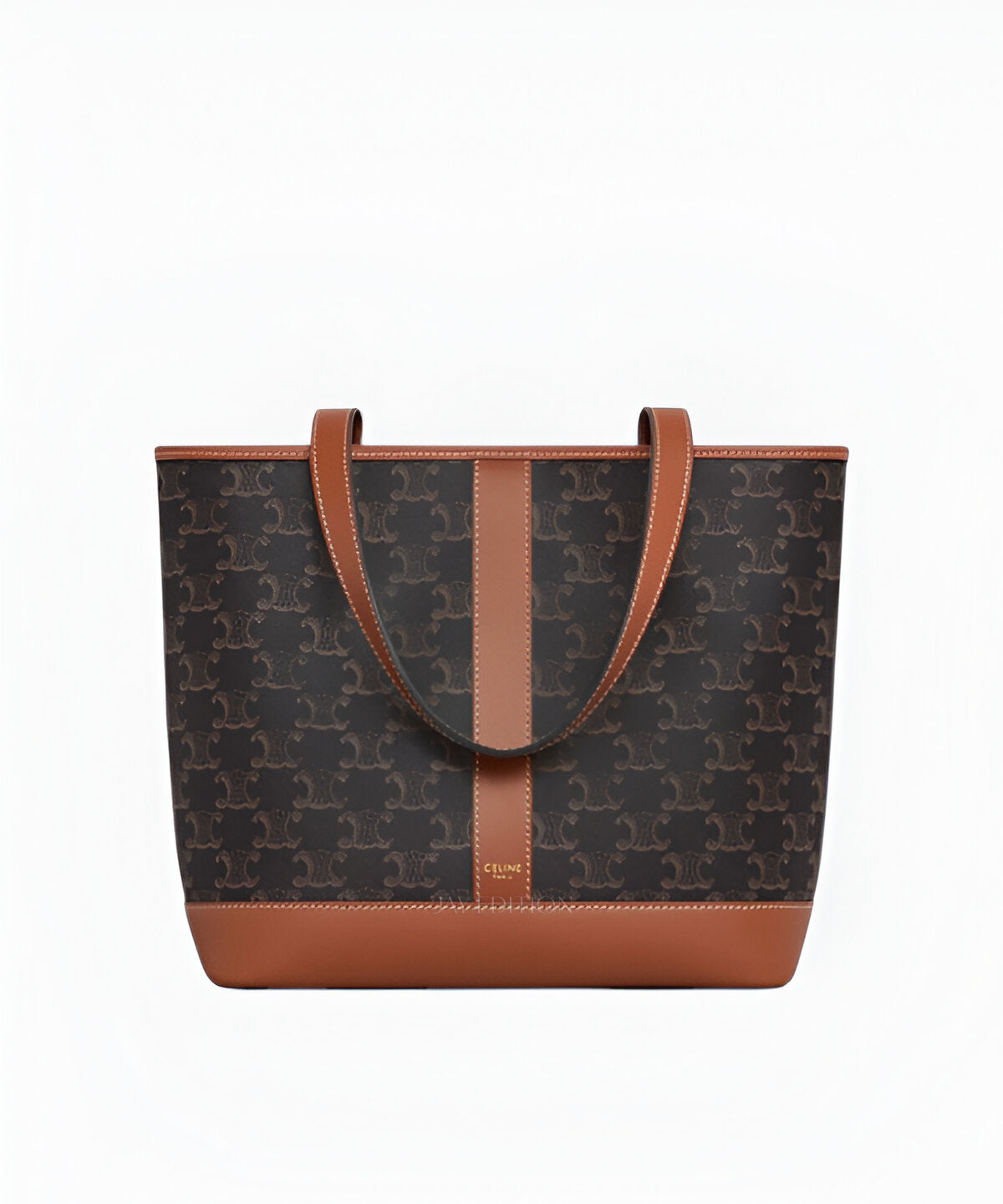 셀린느 트리옹프 카바스백 스몰 트리옹프 캔버스 브라운 가죽 핸들 디테일