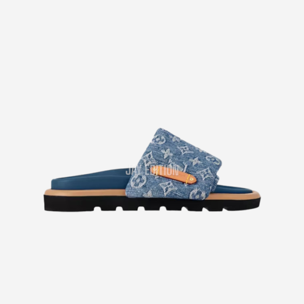 다채로운 컬러의 푹신한 패딩 스트랩과 고무 밑창이 특징인 루이비통 풀 필로우 플랫 컴포트 물 슬라이드