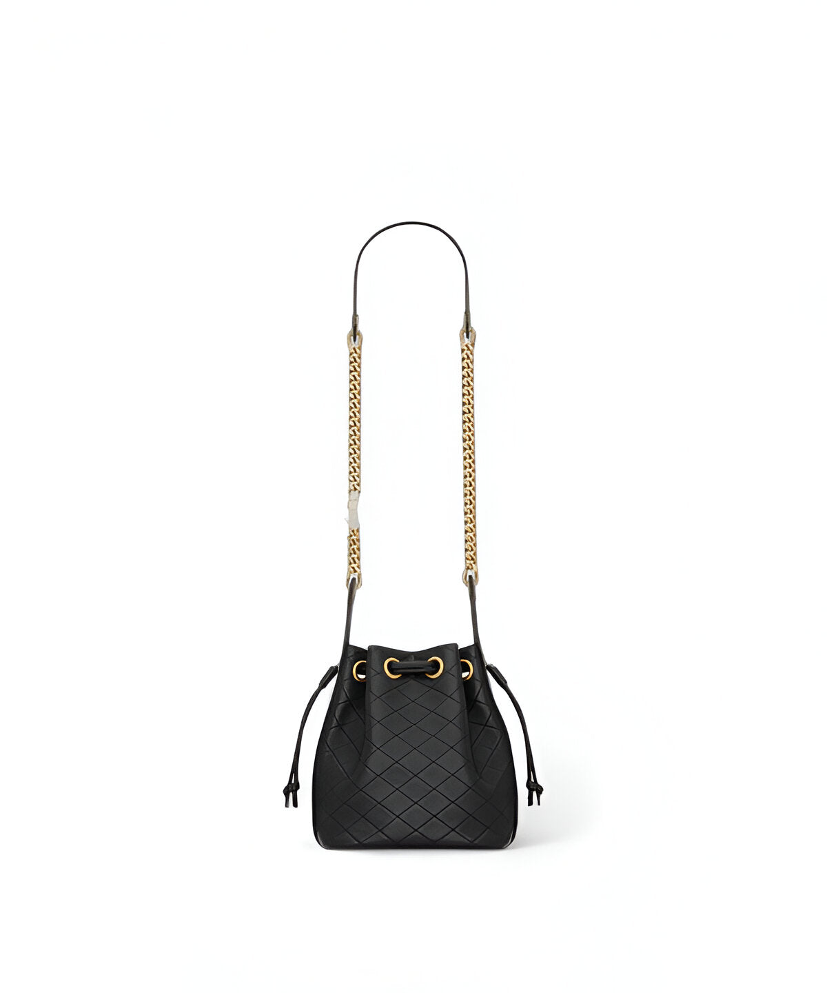 생로랑 카산드라 버킷백 램스킨 블랙, 골드 YSL 로고와 드로스트링 디테일