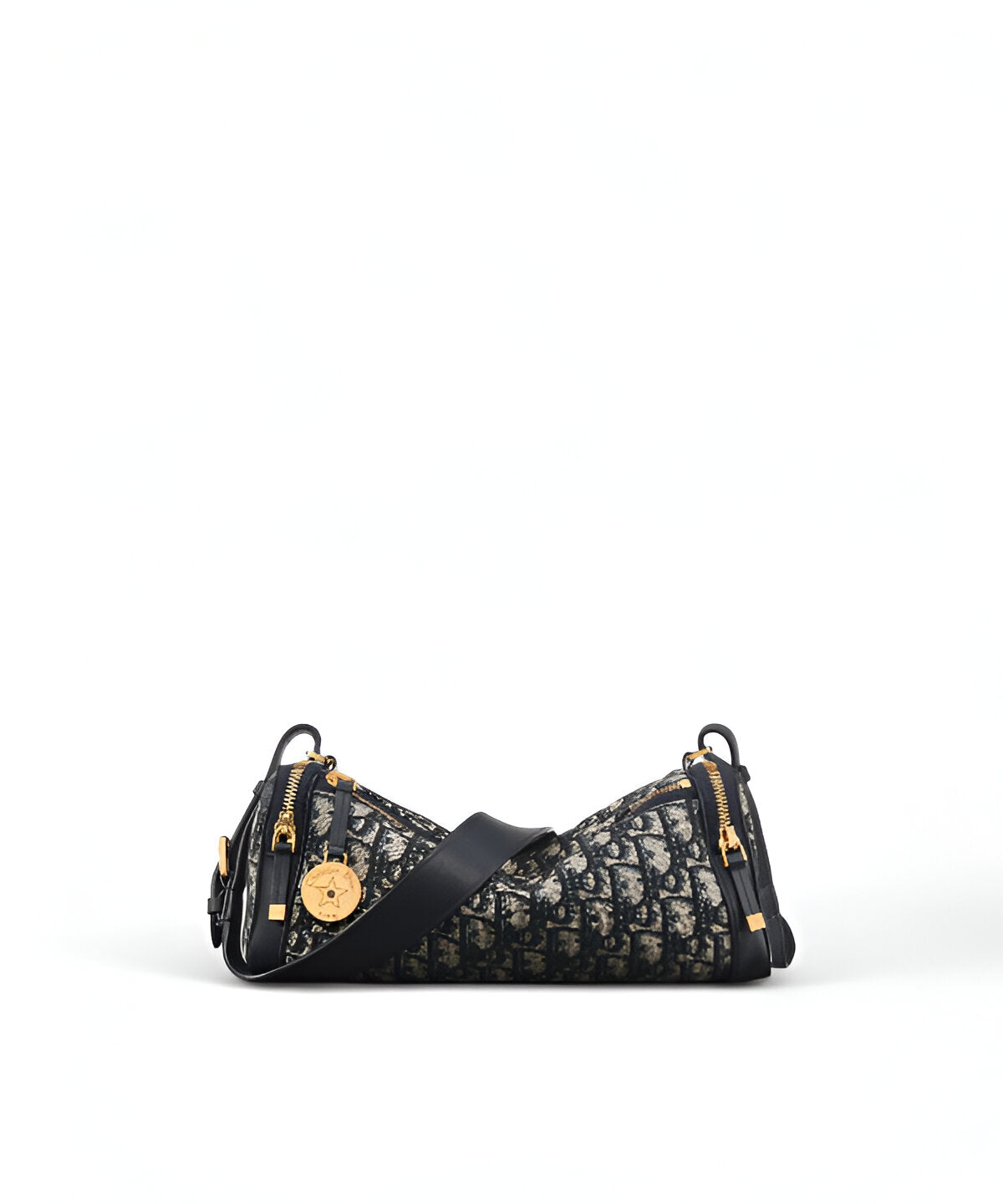 디올 Diorstar 이스트 웨스트 백 오블리크 자카드 네이비, 별 모티브 장식과 플랩 디테일