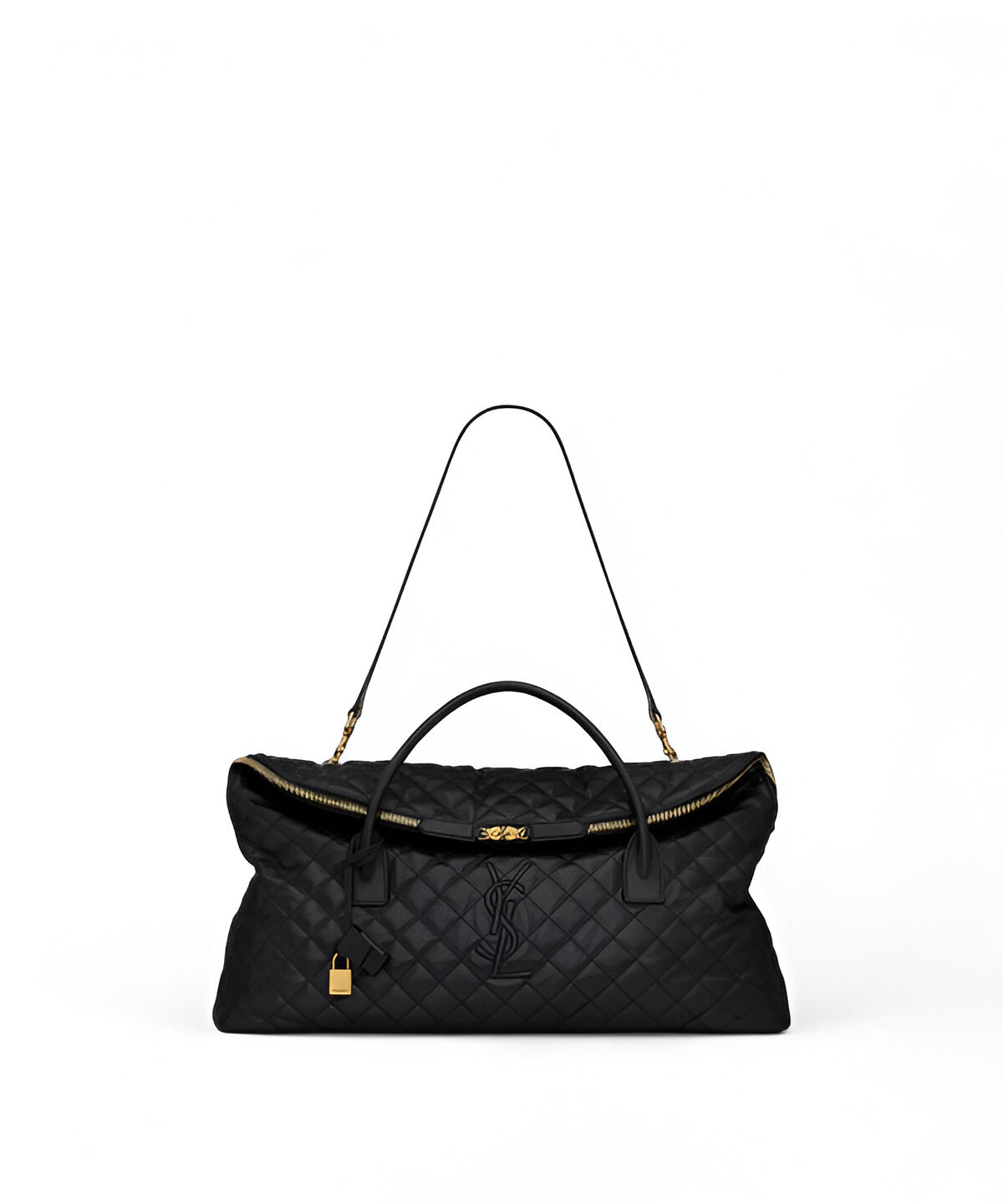 생로랑 퀼티드 레더 ES 자이언트 트래블백 블랙 YSL 로고 대형 여행 가방