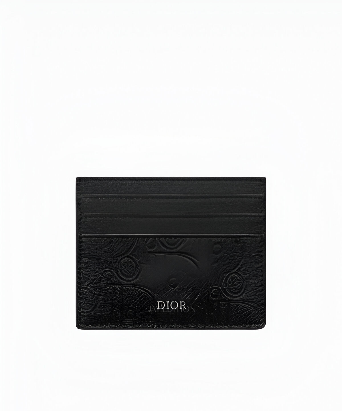 디올 그래비티 카드 홀더 (Dior Gravity Card Holder) 정교하게 엠보싱된 Dior Gravity 패턴의 카프스킨 소재, 전면 3칸·후면 3칸 카드 슬롯 및 중앙 상단 카드 슬롯 구성의 슬림한 카드 지갑