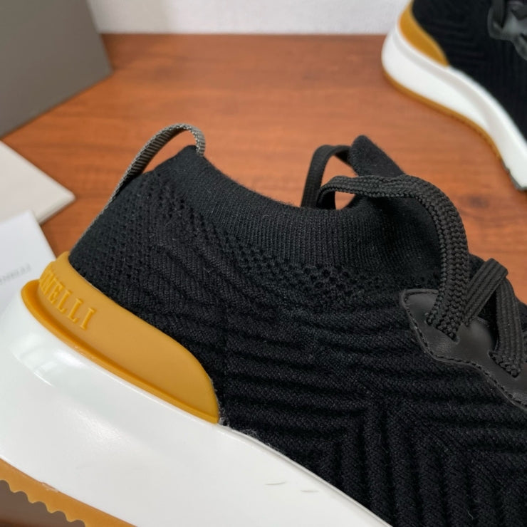 브루넬로 쿠치넬리 니트 레이스업 스니커즈 블랙