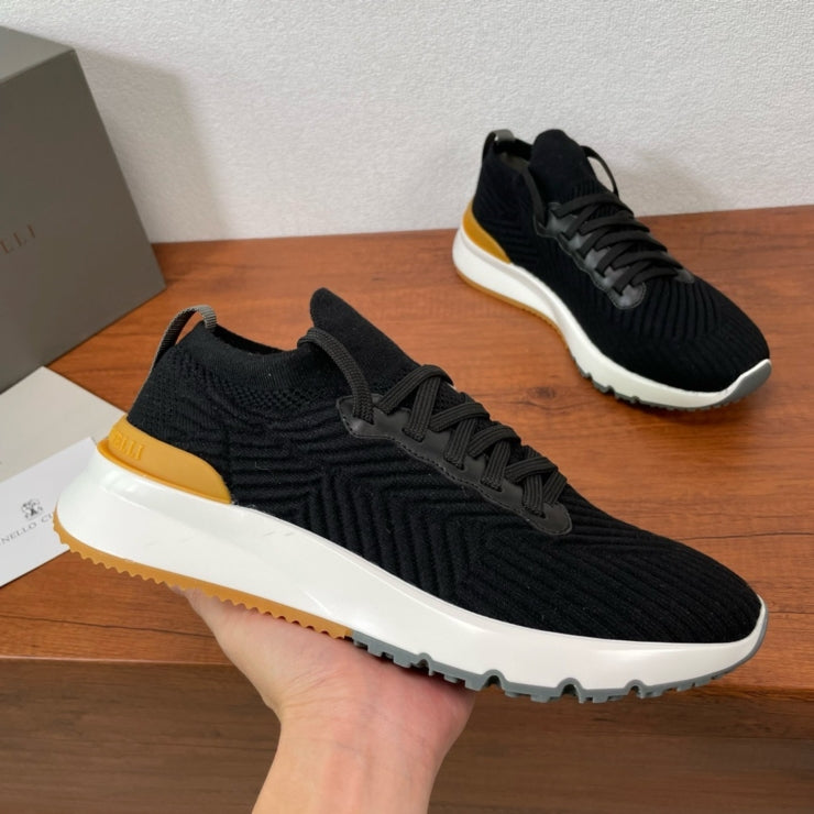 브루넬로 쿠치넬리 니트 레이스업 스니커즈 블랙