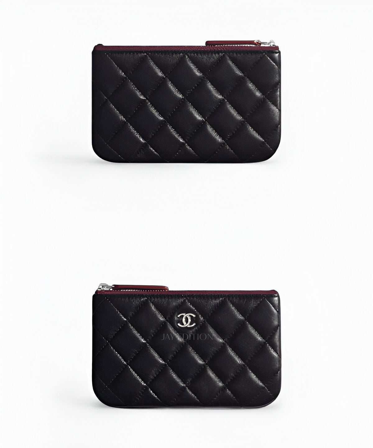 샤넬 클래식 스몰 파우치 퀼팅 가죽 지퍼 디테일과 CC 로고 포인트