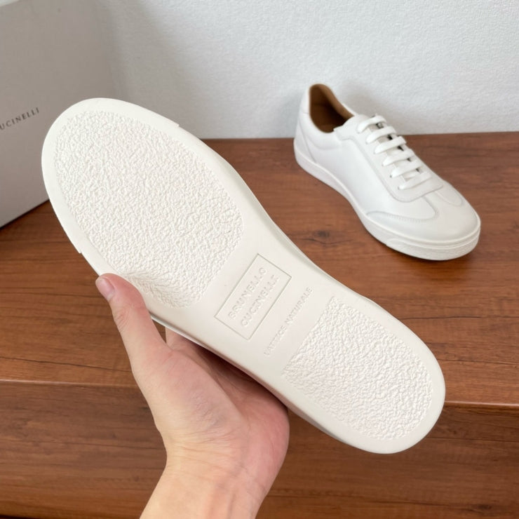 브루넬로 쿠치넬리 로우압 레더 스니커즈 화이트