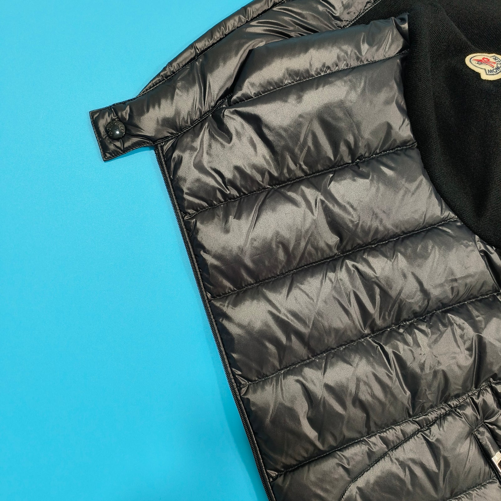 트리콧 로고 패딩 울 집업 가디건