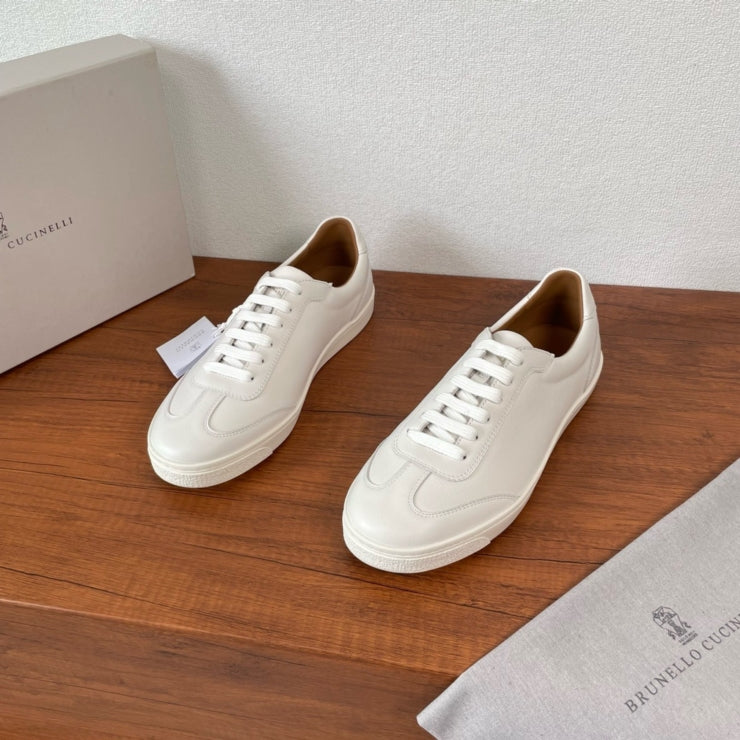 브루넬로 쿠치넬리 로우압 레더 스니커즈 화이트