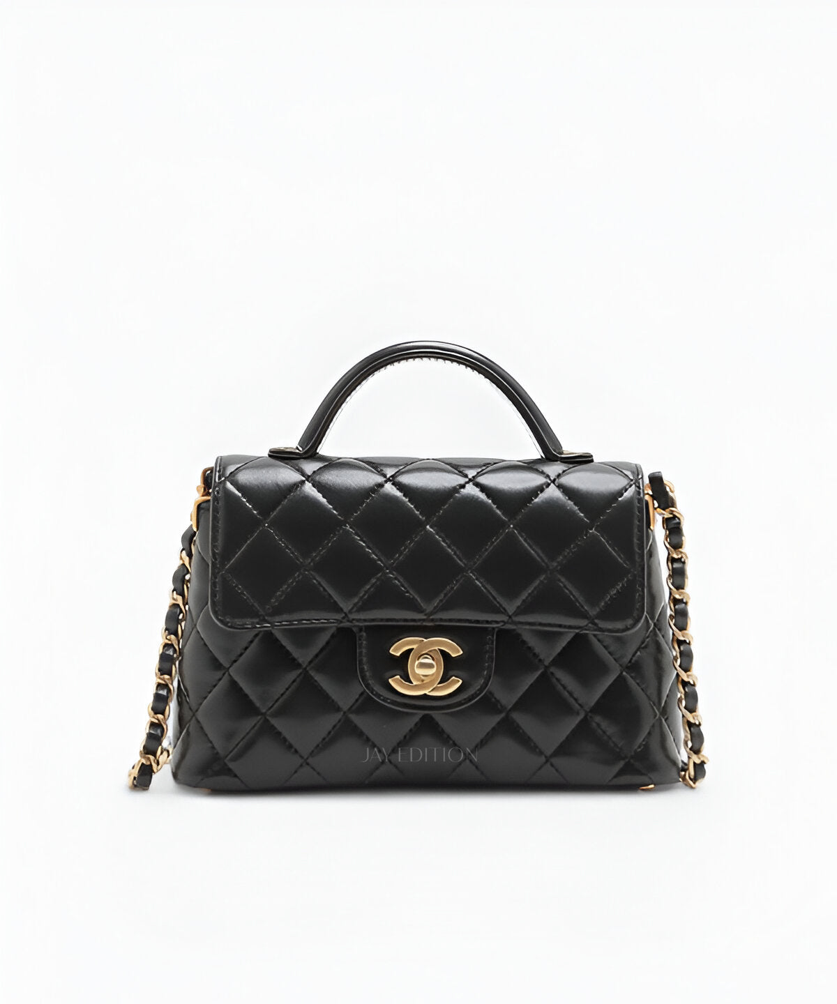 샤넬 25P 탑핸들 플랩백 퀼팅 가죽과 탑 핸들, 더블 C 로고 디테일 전면 이미지