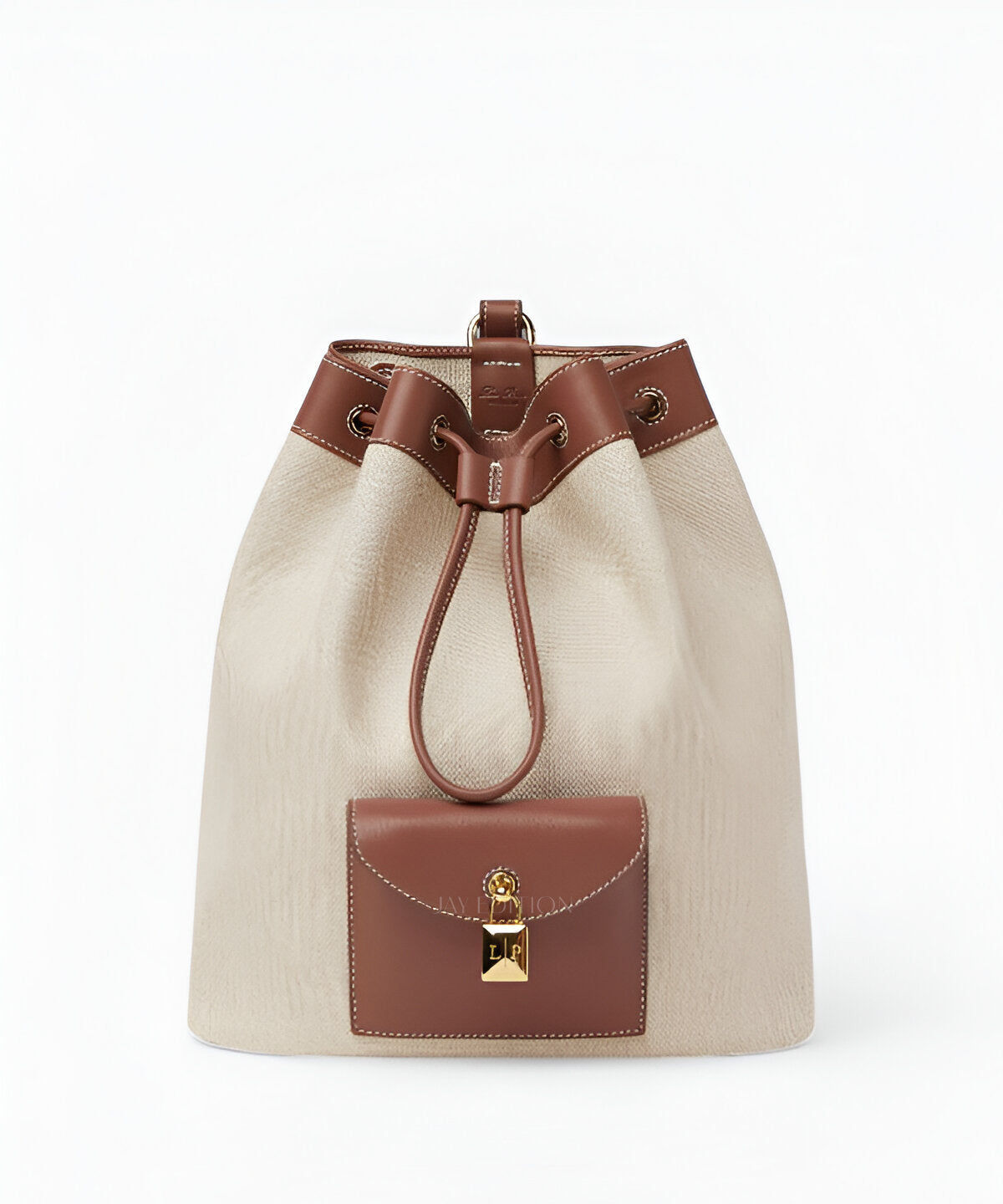 로로피아나 엑스트라 드로스트링 백팩 코튼 캔버스 소재 스트링 여밈 가죽 디테일