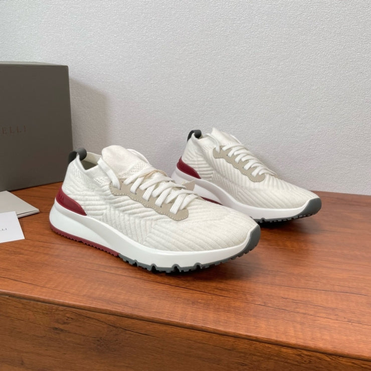 브루넬로 쿠치넬리 니트 레이스업 스니커즈 화이트