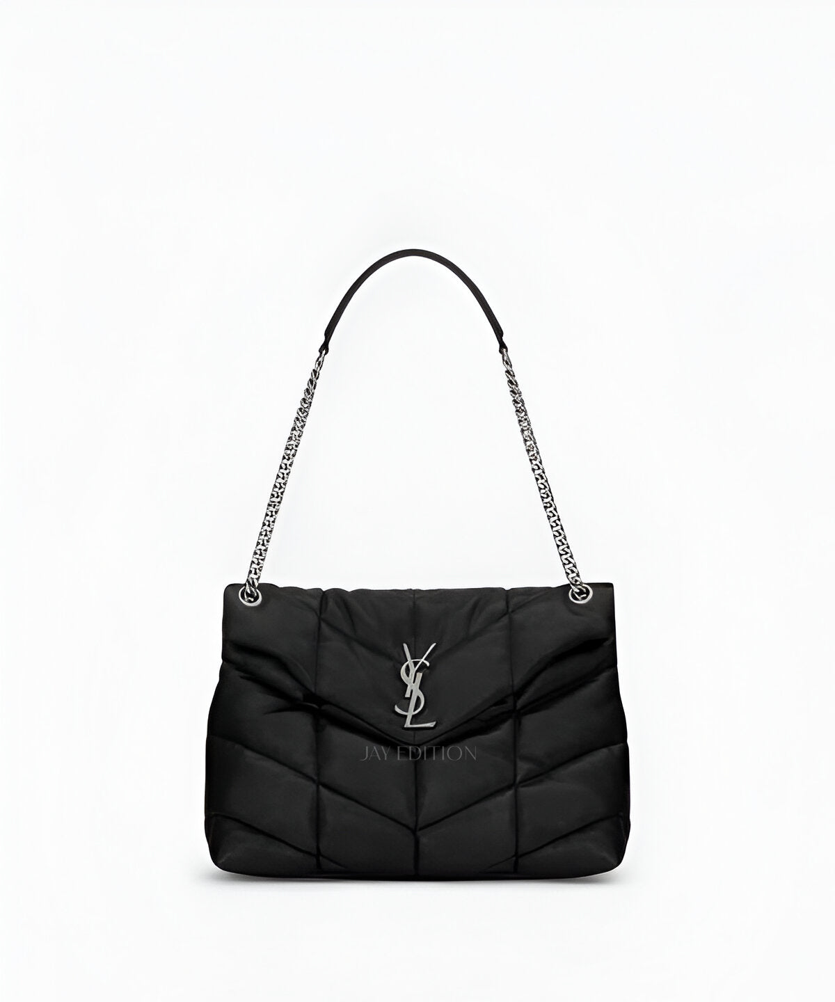 생로랑 루루 푸퍼백 미디움 사이즈 램스킨 퀼팅 체인 스트랩 YSL 로고 숄더백