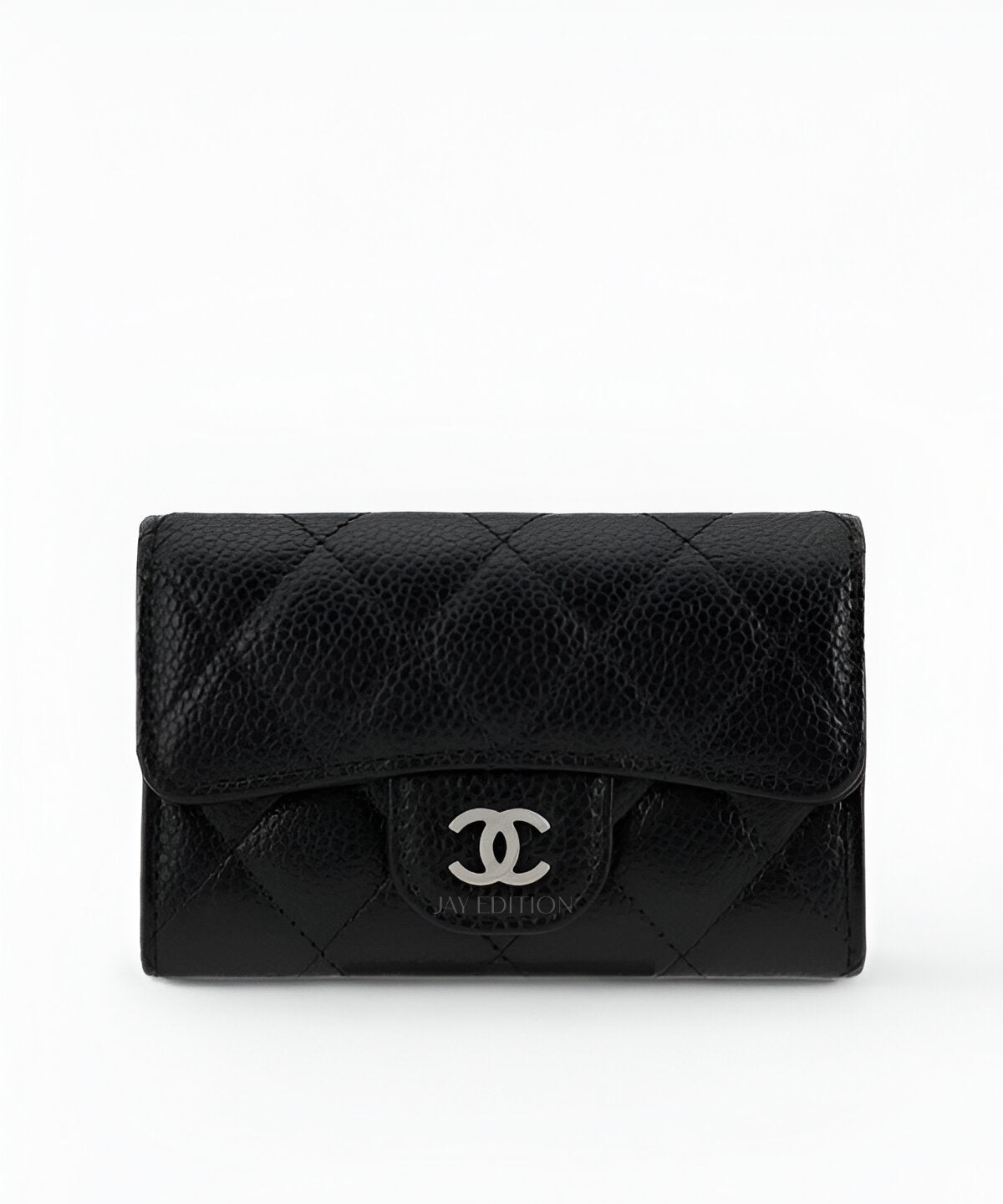 샤넬 클래식 플랩 카드지갑 캐비어 블랙 퀼팅 가죽 CC 로고 앞면