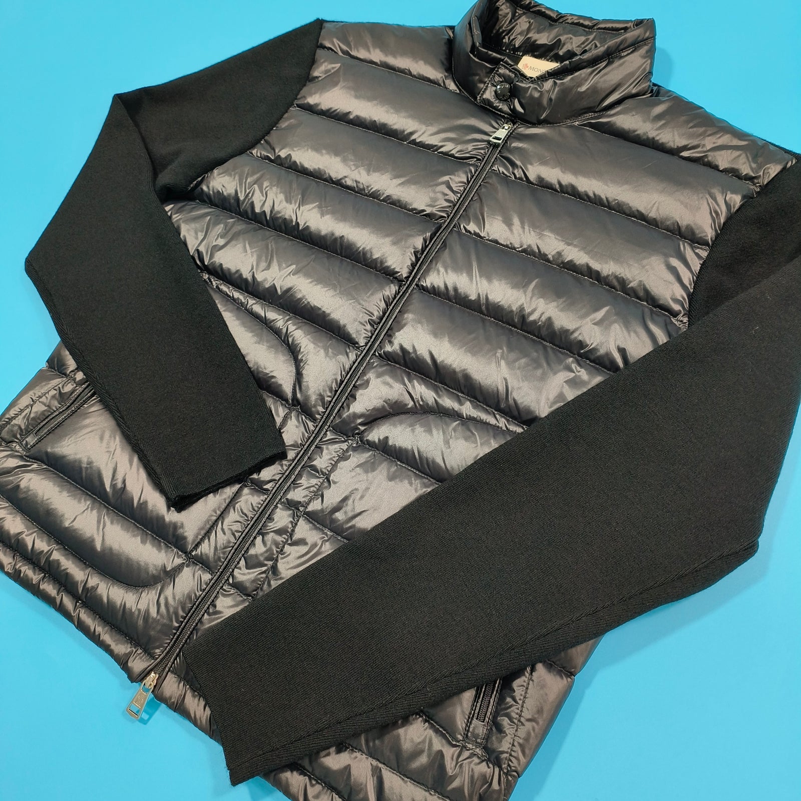 트리콧 로고 패딩 울 집업 가디건