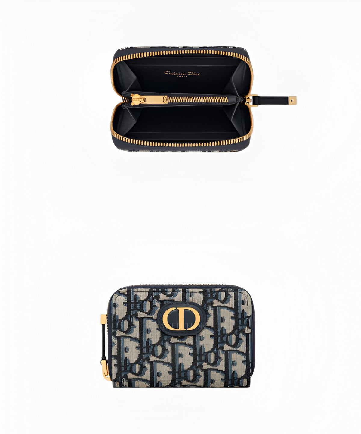 디올 스몰 30 몽테인 오블리크 보야저 코인 지갑 오블리크 자카드와 CD 로고 디테일, 지퍼 여밈의 콤팩트한 동전 지갑