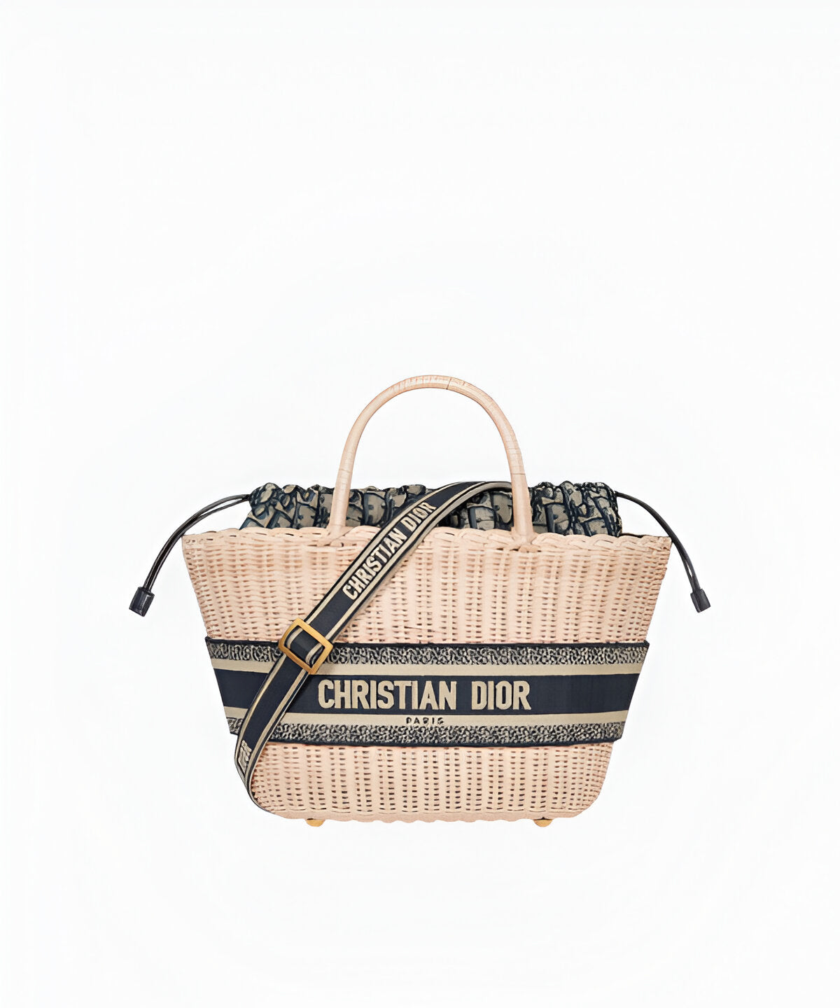디올 라탄 오블리크 바스켓 백 내추럴 라탄 위 오블리크 패브릭 장식 바구니 백