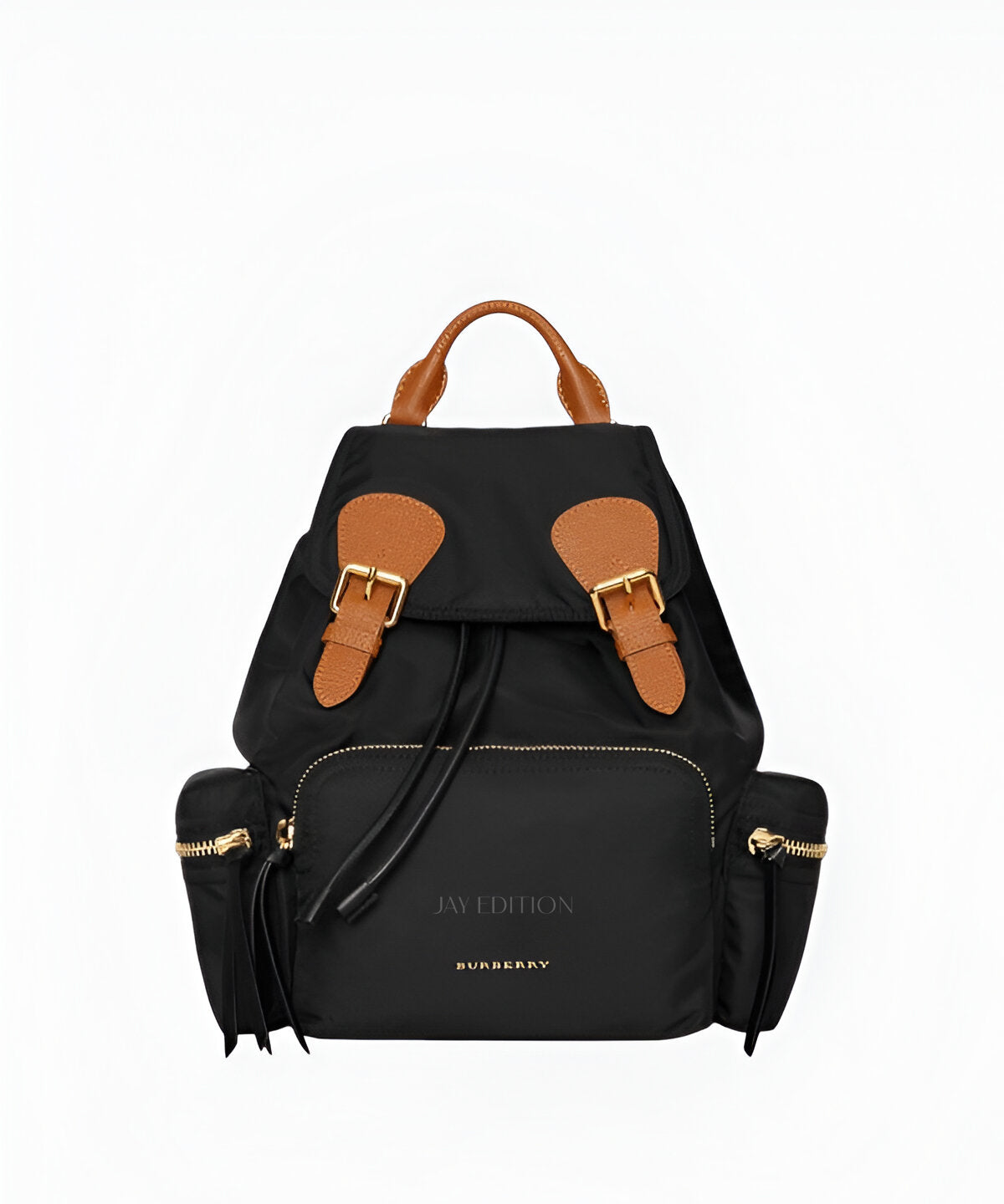 버버리 스몰 럭색 백팩 나일론 바디 가죽 트리밍 드로스트링 플랩