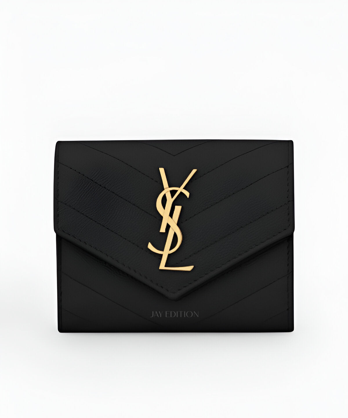 생로랑 마테라쎄 모노그램 컴팩트 3단 지갑 블랙 퀼팅 레더 YSL 로고 골드 하드웨어 스냅 버튼 클로저 슬림한 디자인