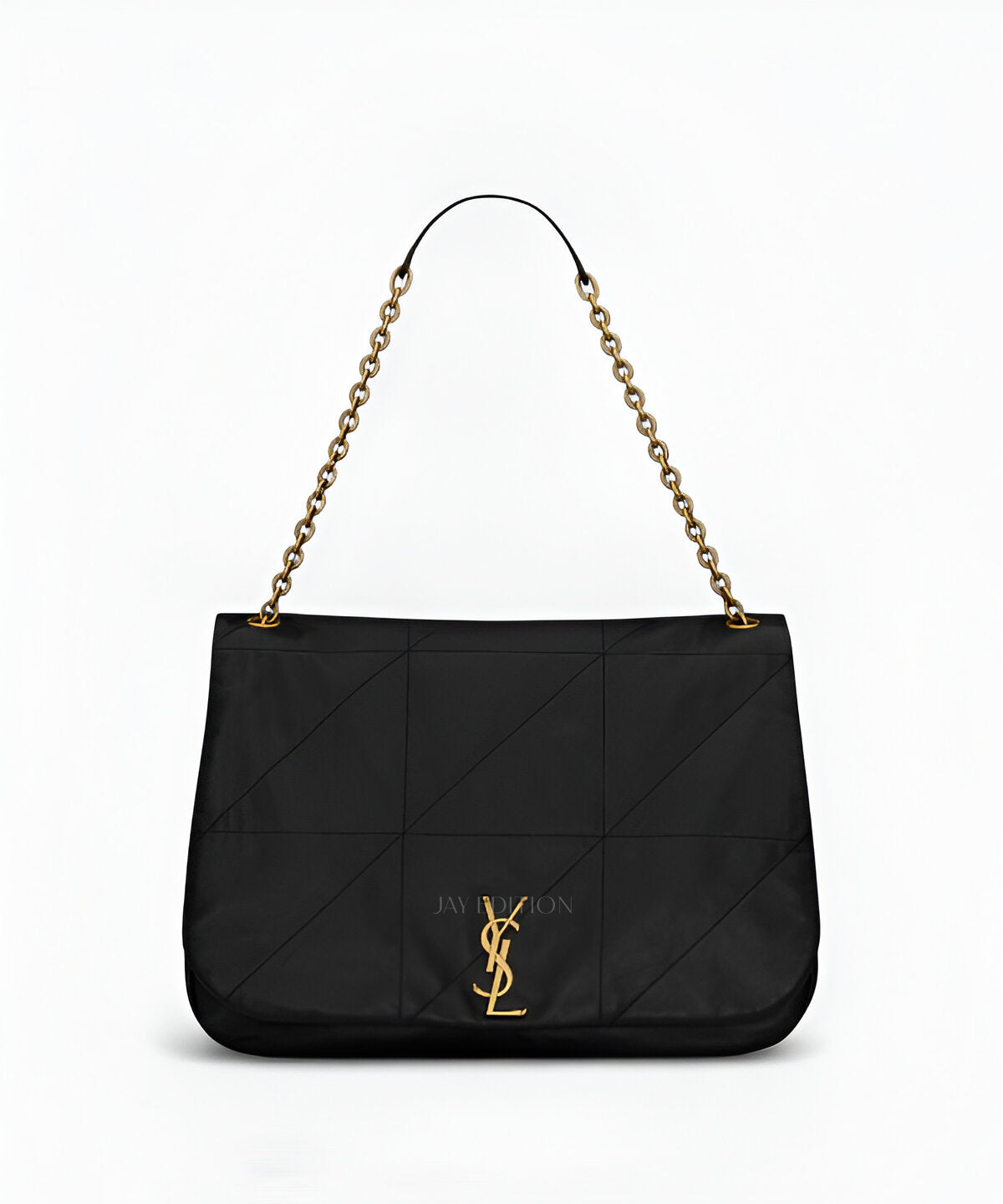 생로랑 제이미 4.3 램스킨 블랙 램스킨 가죽 카라 바퀴르 스티치 디테일 YSL 로고 플랩 클로저 체인 스트랩 세련된 숄더백 디자인