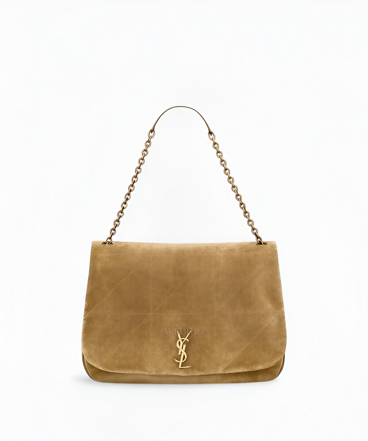 생로랑 제이미 4.3 스웨이드 브라운 스웨이드 가죽 카라 바퀴르 스티칭 YSL 로고 플랩 클로저 체인 스트랩 빈티지 무드의 숄더백