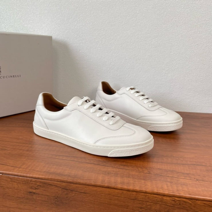 브루넬로 쿠치넬리 로우압 레더 스니커즈 화이트