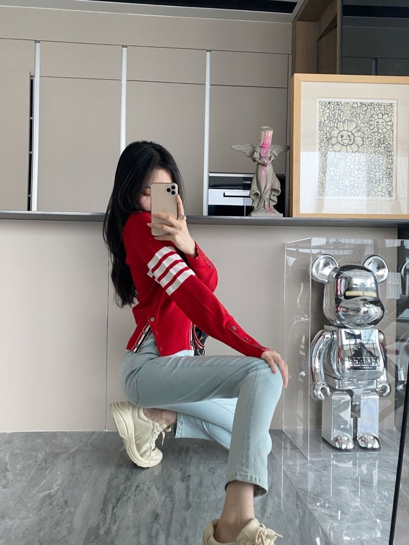 톰브라운 캐시미어 가디건 레드